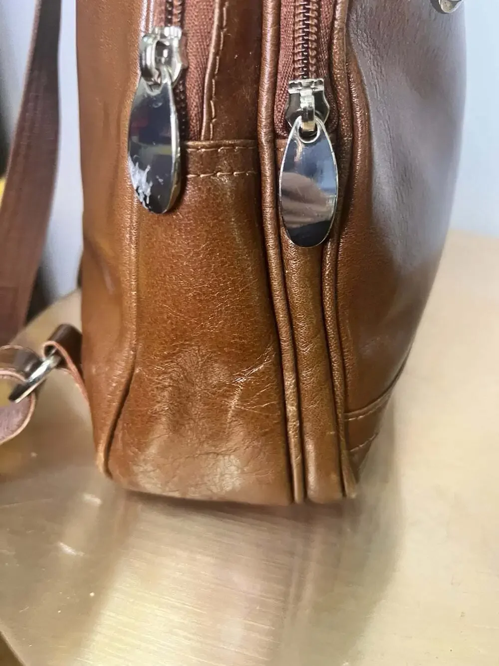 Ashwood Polished Brown Genuine Leather Backpack Cognac Stag Logo Pockets Travel